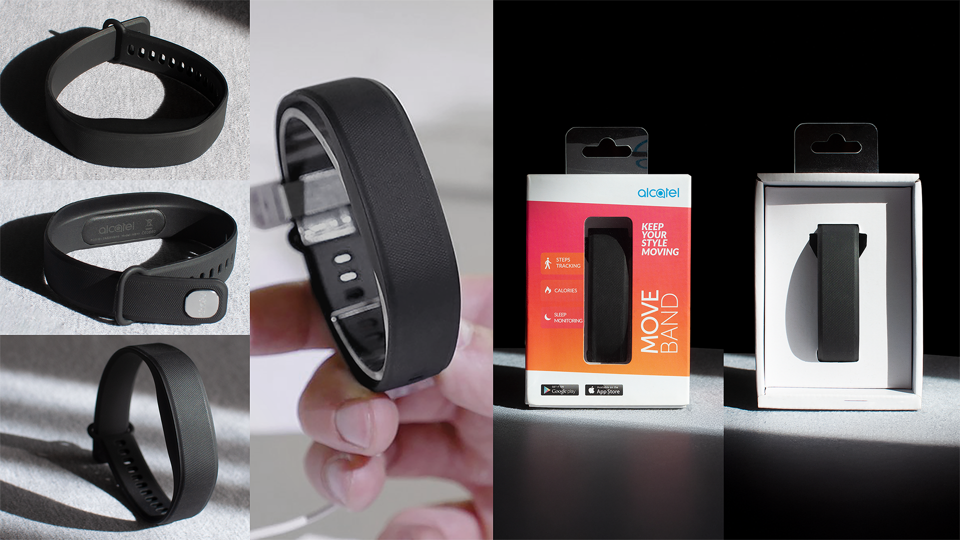 Alcatel Moveband color material finish (CMF) options showing vibrant tones
